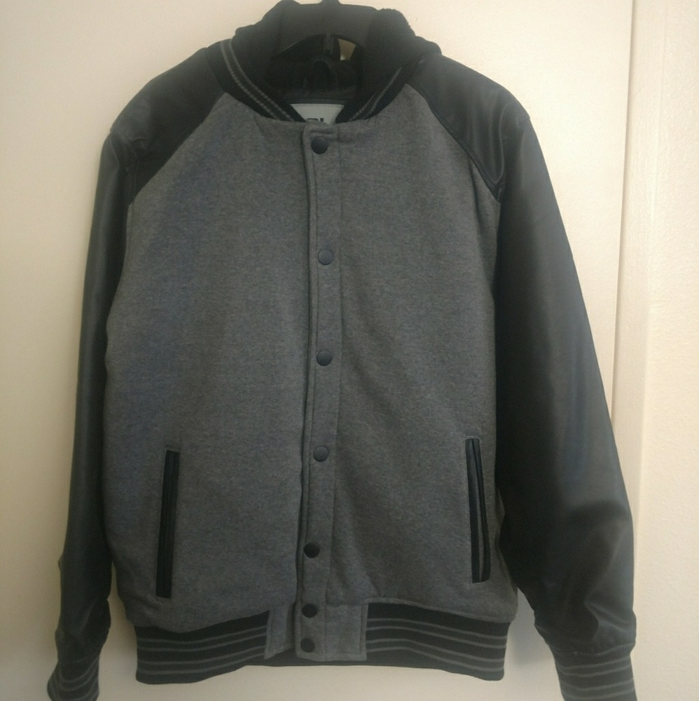 Rue 21 Black and Gray leather sleeve jacket